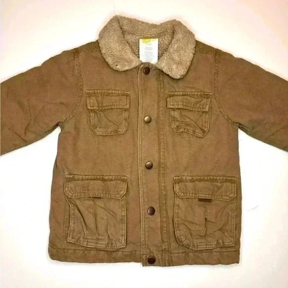Baby Boy Crazy 8 Thick Khaki Sherpa Collar Coat Jacket Size 2-3 Years - Picture 2 of 7